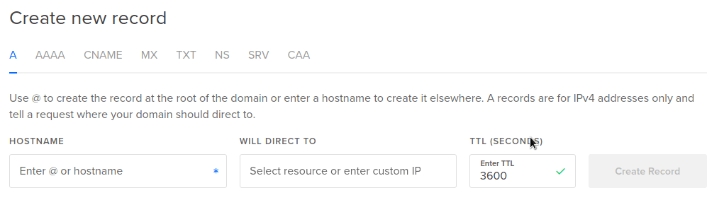Edición de registros DNS en digital ocean